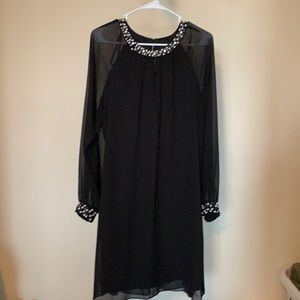 SLNY black sheer sleeve swing dress